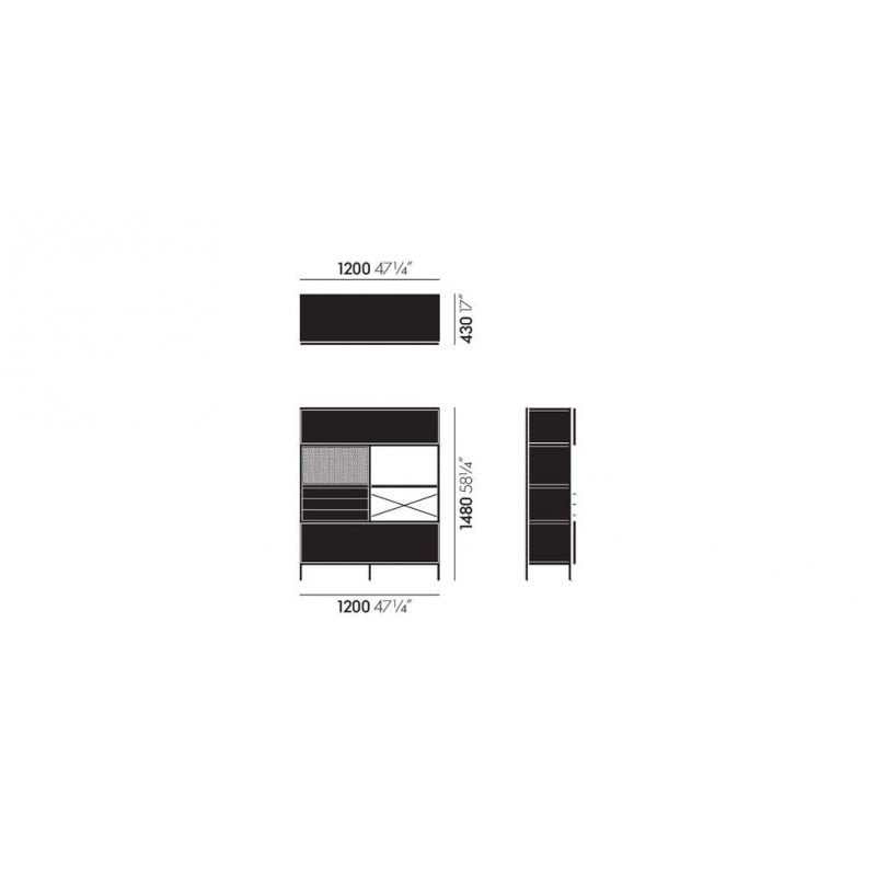 dimensions Eames storage unit (ESU) Bibliothèque 4H - Vitra - Charles & Ray Eames - Accueil - Furniture by Designcollectors