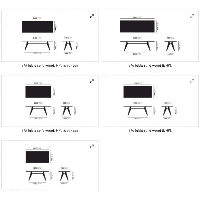afmetingen EM Tafel (Hout) - vitra - Jean Prouvé - Tafels - Furniture by Designcollectors